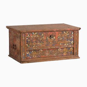 Antiker bemalter Koffer mit Blumenmotiven, 1920er