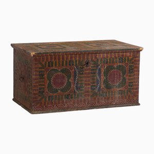 Große antike handbemalte Truhe, 1900er