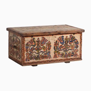 Antique Hand Painted Folk Style Trunk, 1880s