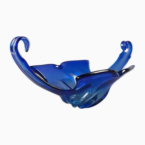 Modern Italian Blue Murano Glass Centerpiece Vase with Spiral, 1970s