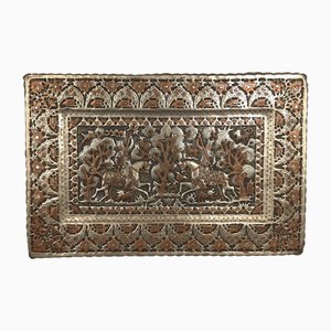 Chiseled Silver Copper Wall Picture Qalam Zani Persian Art, 1900s