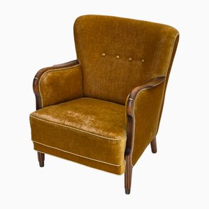 Fauteuil en Velours et Bois de Hêtre, Danemark, 1960s