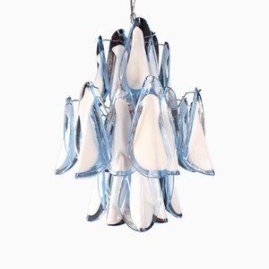 Vintage Murano Glass Chandelier with Swallow Blue Crystal with White Core from Mazzega, Venice, Italy, 1972