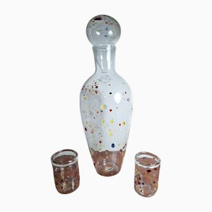 Murano Glass Decanter with Two Glasses Handblown Multicolor in the style of Millefiori for Maestri Di Murano, 2009, Set of 3