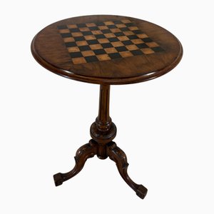 Antique Victorian Burr Walnut Chess Top Games Table, 1860s