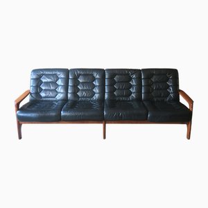 Dänisches 4-Sitzer Sofa mit Lederbezug, 1960er