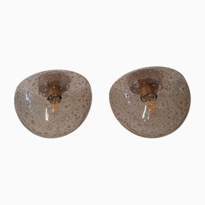 Lampade da soffitto in metallo con paralume in vetro di Murano dorato di Temde, anni '70, set di 2