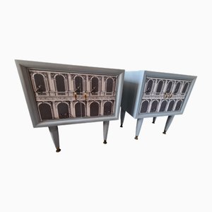Mid-Century Italian Bedside Cabinets with Architectural Print, 1949, Set of 2