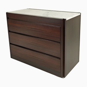 Italian 4D Chest of Drawers in Wood with White Carrara Marble Top by Angelo Mangiarotti for Molteni, 1960s
