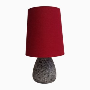 Small Vintage Grey Ceramic Table Lamp with Red Fabric Shade, 1990s