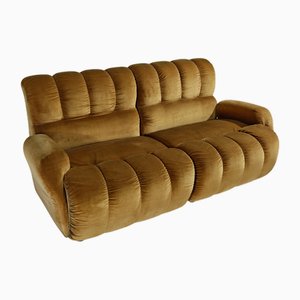 Modernes Modulares Mid-Century Sofa aus Honigfarbenem Samt, Italien, 1970er, 2er Set