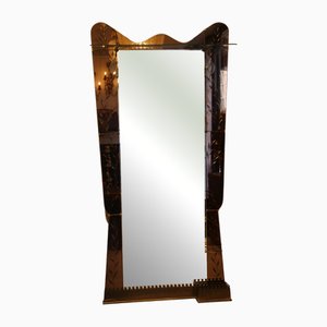 Grand Miroir Mural Mid-Century avec Porte-Manteau et Porte-Parapluie par Cristal Arte
