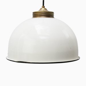 Lampade a sospensione vintage in ottone e smalto bianco