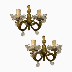 Wandleuchten aus Kristallglas, 1950er, 2er Set