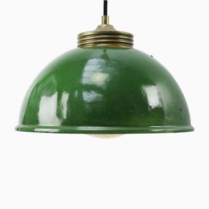Vintage Brass and Enamel Pendant Light with Frosted Glass