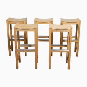 Oak Bar Stools, 1990s, Set of 5