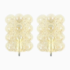 Amber Bubble Glass and Brass Wall Lamps by Helena Tynell for Limburg, Germany, 1960s, Set of 2
