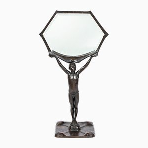 Peter Winter-Heidingsfeld, Grande specchio Art Nouveau con giovane nudo, bronzo, 1900 circa