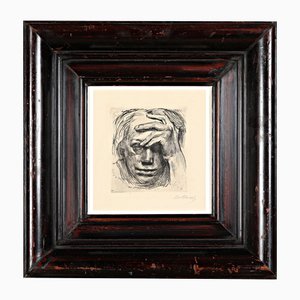Käthe Kollwitz, Selbstbildnis mit erhobenem Arm, 1910, Handsigniert