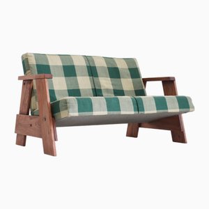 Vintage Sofa in Checkered Fabric and Wood, Italy, 1960s