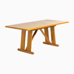Geometrical Dining Table in Oak, Italy, 1980s