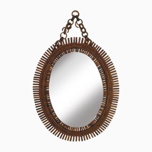 Italian Oval Bamboo Mirror, 1960s