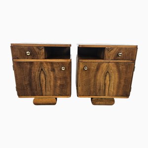 Art Deco Nachttische aus Nussholz & Messing, 1940er, 2er Set
