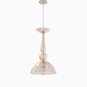 Gold and Clear Murano Glass Glass Pendant Lamp with Gold Leaf Details, 1990s