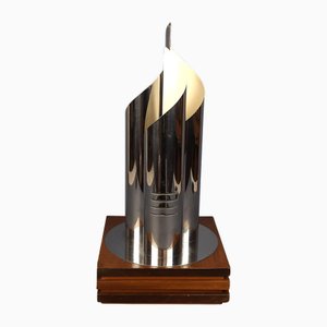 Moderne Tischlampe aus verchromtem Metall & Holz von Goffredo Reggiani, 1970er