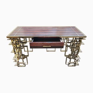 Double-Sided Console in Chrome-Gold Steel and Briar Top, 1980s