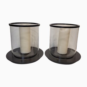 Bougeoirs Photophore en Verre et Métal, France, 1990s, Set de 2