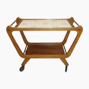Serving Trolley with Floral Wooden Tiles, 1950s