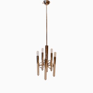 Vintage Space Age Chrome 5-Light Chandelier attributed to Gaetano Sciolari