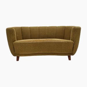 Sofá Banan danés de dos plazas de muebles de lana y madera de fresno, años 60