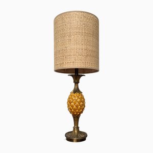 Ceramic and Brass Pineapple Table Lamp, 1950s