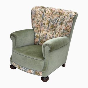 Danish Relax Armchair in Green Furniture Velour, 1970s