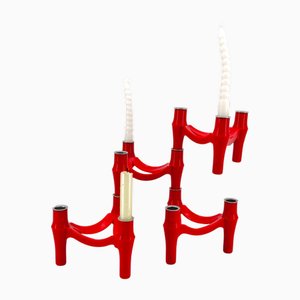 Vintage Modular Candleholder in Red Plastic, Stackable, Germay, 1970s, Set of 4
