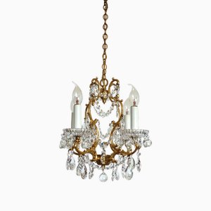 Brass Lead Crystal Chandelier with 4 Lights from Palwa, 1960s