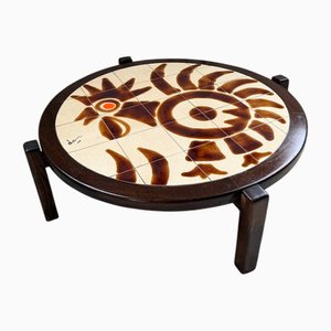 Round Ceramic Coffee Table with Rooster Motif by Dan, 1960s
