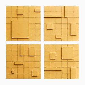Brutalist Concrete Wall Art in Warm Yellow by Toms Factory, Set of 4