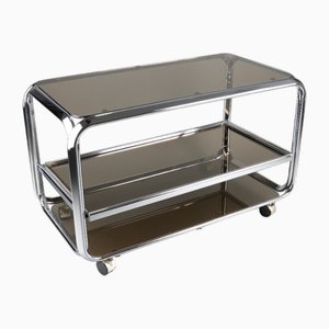 Vintage Servierwagen aus Chrom & Rauchglas, 1970er