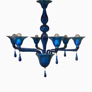 Murano Glas Kronleuchter in blauer Lattimo Farbe von Simoeng