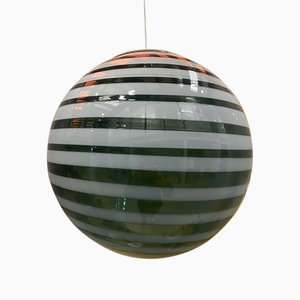 Green and White Swiriling Sphere Pendant in Murano Style Glass Italian by Simoeng
