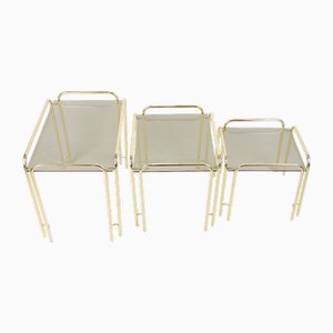Vintage Satztische mit Rauchglas, 3er Set