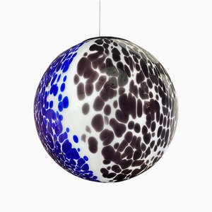 Blue and Black Murrine Sphere Pendant in Murano Style Glass by Simoeng