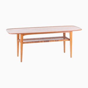 Table Basse en Teck et Rotin, 1970s