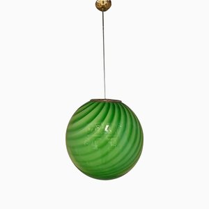 Green Swirling Sphere Pendant in Murano Style Glass Italian Art by Simoeng