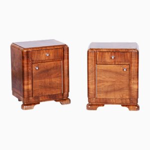 Art Deco Bedside Tables in Walnut, Polish, Czech, 1930s, Set of 2