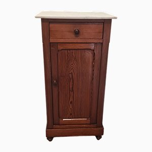 Antique Pine Bedside Table with Marble Top, 1890s