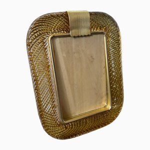 Art Deco Amber Murano Glass and Brass Picture Frame in the style of Barovier, 1990s